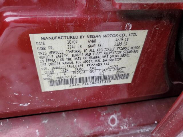 1N4AL21E58N431469 - 2008 NISSAN ALTIMA 2.5 BURGUNDY photo 12