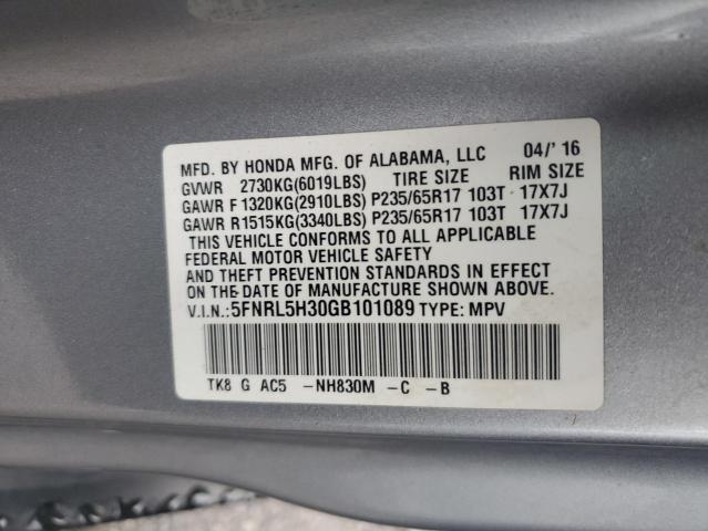 5FNRL5H30GB101089 - 2016 HONDA ODYSSEY SE CHARCOAL photo 12