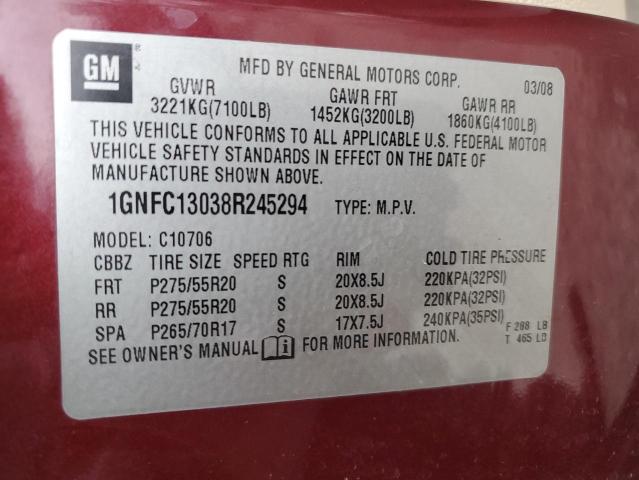 1GNFC13038R245294 - 2008 CHEVROLET TAHOE C1500 MAROON photo 14