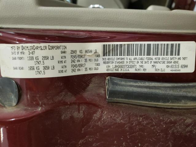 1J8HG68227C632071 - 2007 JEEP COMMANDER OVERLAND ბურგუნდია ფოტო 12