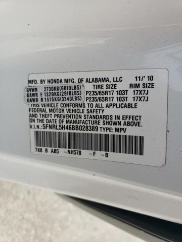 5FNRL5H46BB028389 - 2011 HONDA ODYSSEY EX WHITE photo 13