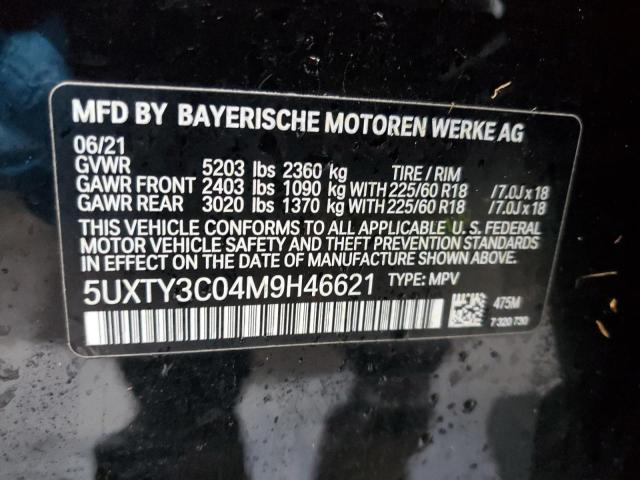 5UXTY3C04M9H46621 - 2021 BMW X3 SDRIVE30I BLACK photo 13