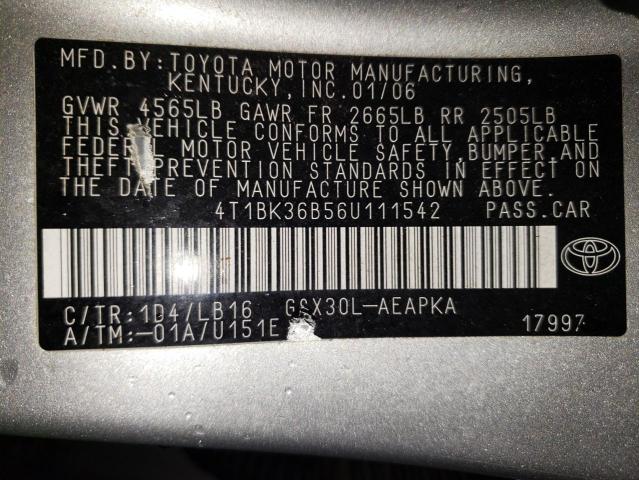 4T1BK36B56U111542 - 2006 TOYOTA AVALON XL SILVER photo 12