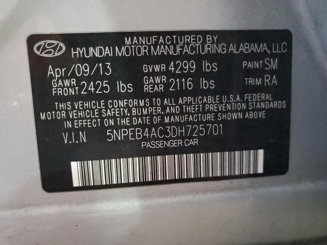 5NPEB4AC3DH725701 - 2013 HYUNDAI SONATA GLS SILVER photo 12