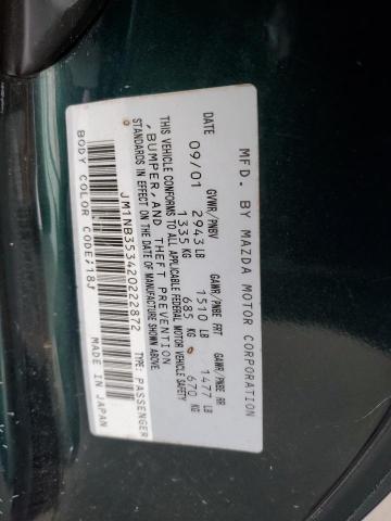 JM1NB353420222872 - 2002 MAZDA MX-5 MIATA BASE GREEN photo 12