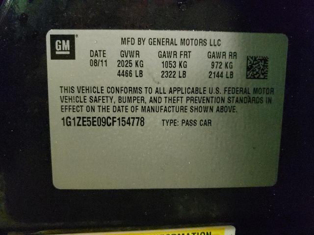 1G1ZE5E09CF154778 - 2012 CHEVROLET MALIBU LTZ შავი ფოტო 12