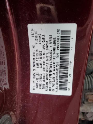 1HGCR2F82EA227091 - 2014 HONDA ACCORD EXL BURGUNDY photo 12