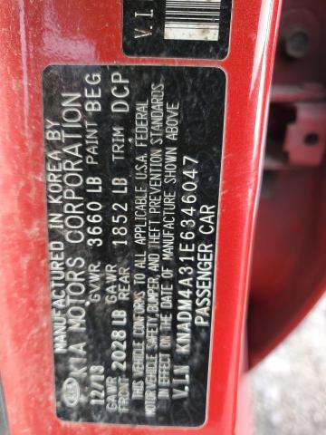 KNADM4A31E6346047 - 2014 KIA RIO LX RED photo 12