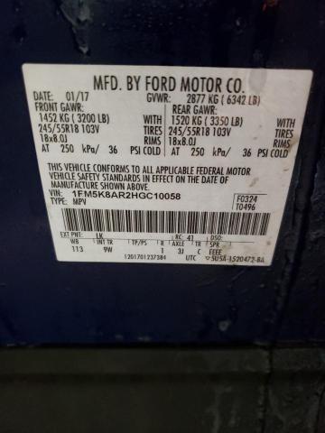 1FM5K8AR2HGC10058 - 2017 FORD EXPLORER POLICE INTERCEPTOR BLUE photo 12