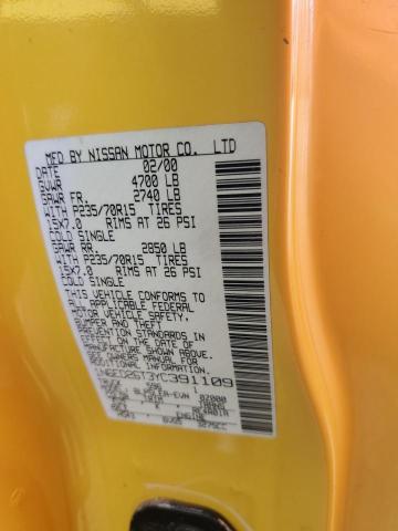 1N6ED26T3YC391109 - 2000 NISSAN FRONTIER KING CAB XE YELLOW photo 12