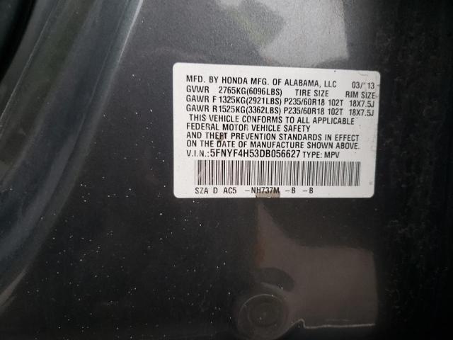 5FNYF4H53DB056627 - 2013 HONDA PILOT EXL GRAY photo 13