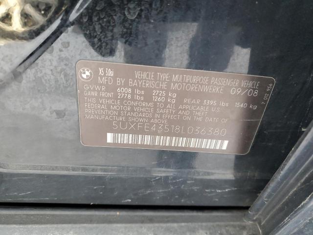 5UXFE43518L036380 - 2008 BMW X5 3.0I BLACK photo 12