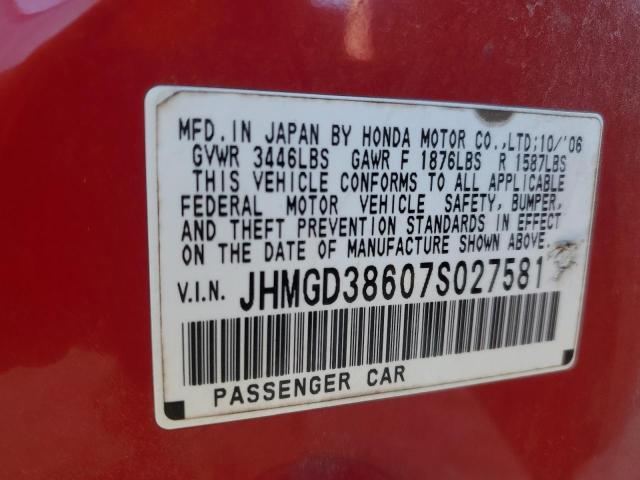 JHMGD38607S027581 - 2007 HONDA FIT S RED photo 12