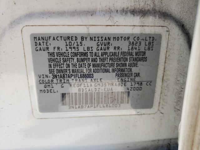 3N1AB7AP1FL686003 - 2015 NISSAN SENTRA S WHITE photo 13