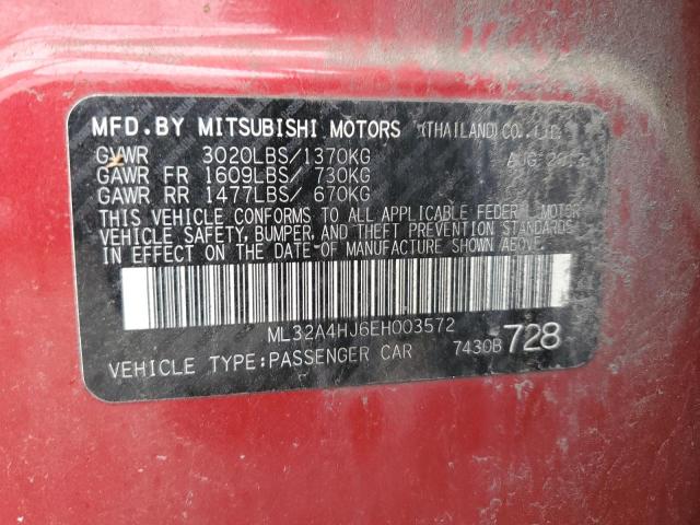 ML32A4HJ6EH003572 - 2014 MITSUBISHI MIRAGE ES RED photo 12