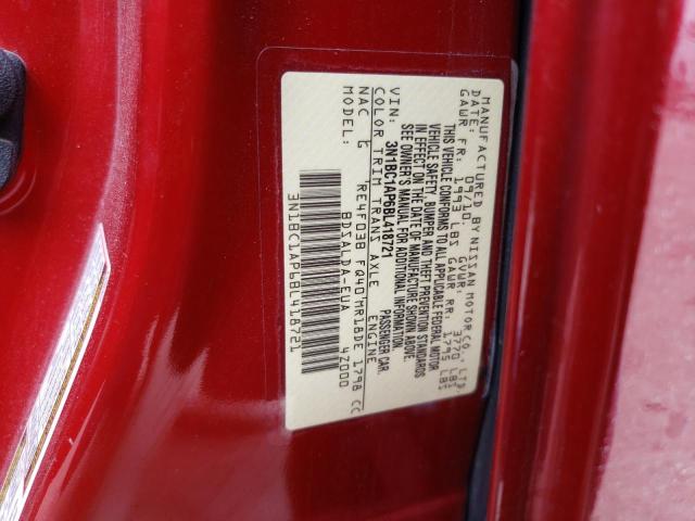 3N1BC1AP6BL418721 - 2011 NISSAN VERSA S RED photo 13