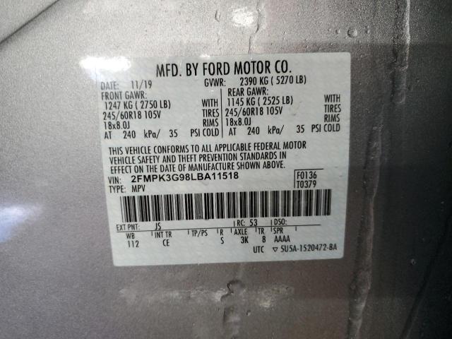 2FMPK3G98LBA11518 - 2020 FORD EDGE SE SILVER photo 13