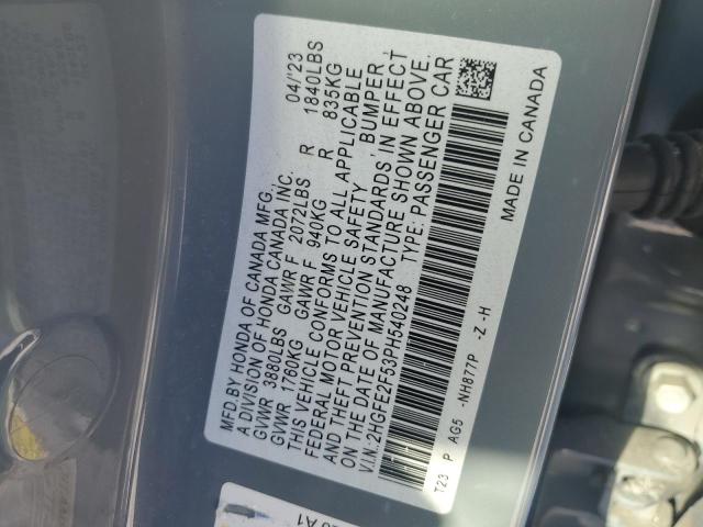 2HGFE2F53PH540248 - 2023 HONDA CIVIC SPORT GRAY photo 12