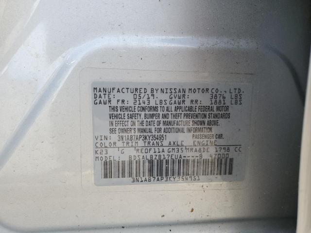 3N1AB7AP3KY354951 - 2019 NISSAN SENTRA S SILVER photo 13