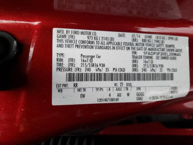 1FADP3F20EL359643 - 2014 FORD FOCUS SE RED photo 12