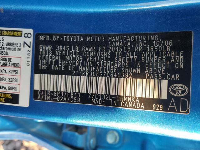 2T1KR30E37C640392 - 2007 TOYOTA COROLLA MA XR BLUE photo 13
