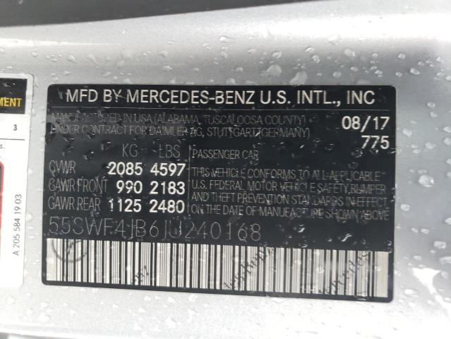 55SWF4JB6JU240168 - 2018 MERCEDES-BENZ C 300 SILVER photo 12