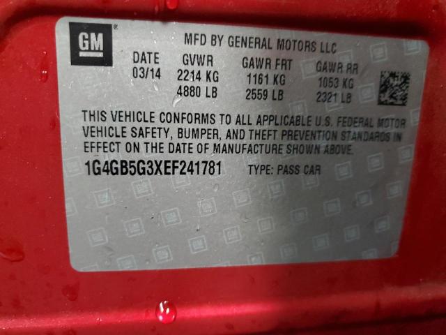 1G4GB5G3XEF241781 - 2014 BUICK LACROSSE RED photo 12