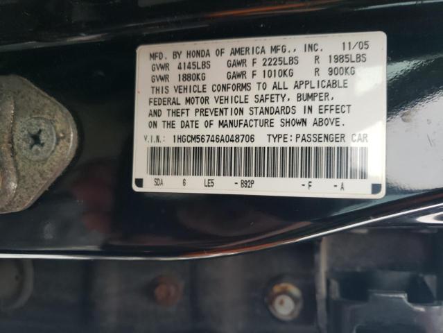 1HGCM56746A048706 - 2006 HONDA ACCORD EX BLACK photo 12