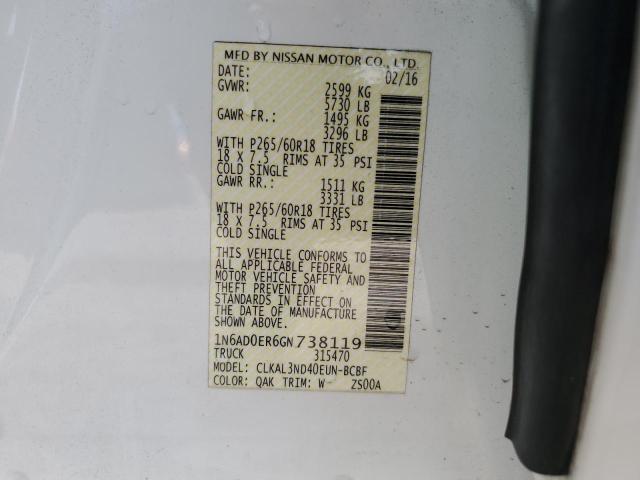 1N6AD0ER6GN738119 - 2016 NISSAN FRONTIER S WHITE photo 12