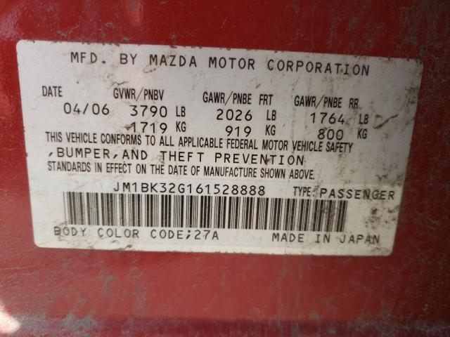 JM1BK32G161528888 - 2006 MAZDA 3 I Rot Foto 10