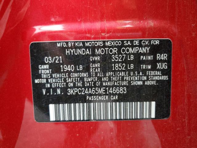 3KPC24A65ME146683 - 2021 HYUNDAI ACCENT SE RED photo 12