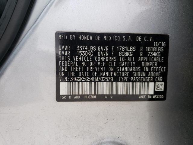 3HGGK5G54HM702579 - 2017 HONDA FIT LX SILVER photo 12