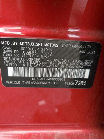 ML32AUHJ4MH005965 - 2021 MITSUBISHI MIRAGE ES RED photo 12