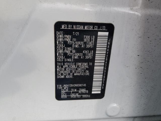 JN8AY2BA3N9390145 - 2022 NISSAN ARMADA SL WHITE photo 13