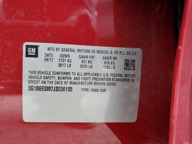 3G1BE6SM7JS536105 - 2018 CHEVROLET CRUZE LT მუქწითელი ფოტო 13