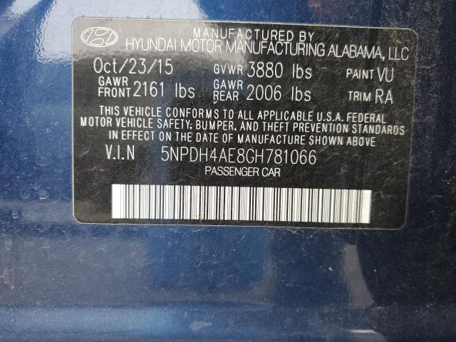 5NPDH4AE8GH781066 - 2016 HYUNDAI ELANTRA SE BLUE photo 12