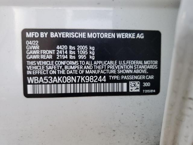 WBA53AK08N7K98244 - 2022 BMW 228I WHITE photo 12