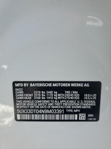 5UX33DT04N9M03391 - 2022 BMW X4 XDRIVE30I WHITE photo 12