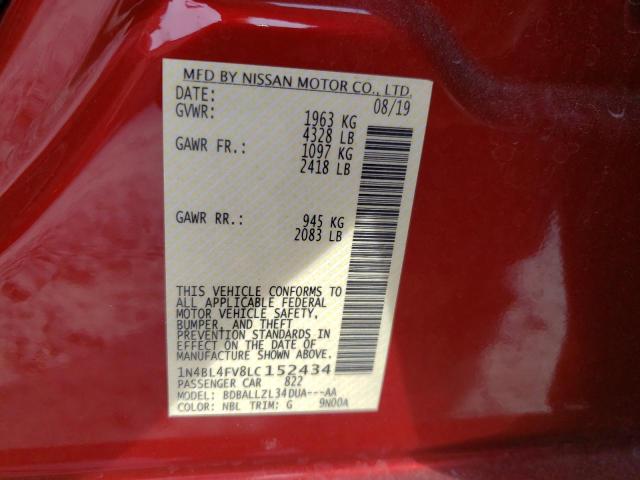 1N4BL4FV8LC152434 - 2020 NISSAN ALTIMA PLATINUM RED photo 12