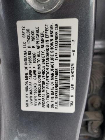 19XFB2F56CE374658 - 2012 HONDA CIVIC LX GRAY photo 12