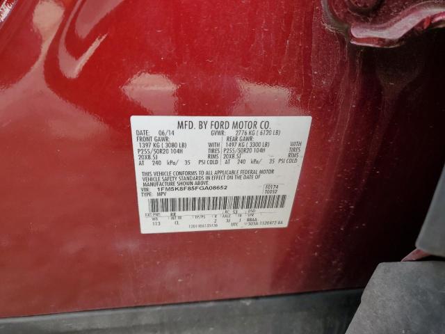 1FM5K8F85FGA08652 - 2015 FORD EXPLORER LIMITED RED photo 13