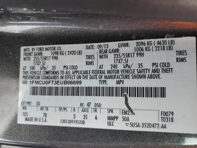 1FMCU0F73EUB06699 - 2014 FORD ESCAPE S GRAY photo 12