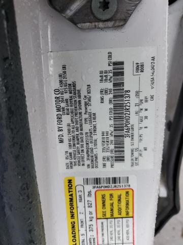 3FA6P0HD2JR251378 - 2018 FORD FUSION SE WHITE photo 13