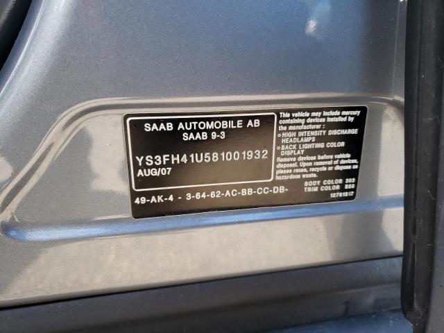 YS3FH41U581001932 - 2008 SAAB 9-3 AERO SILVER photo 12