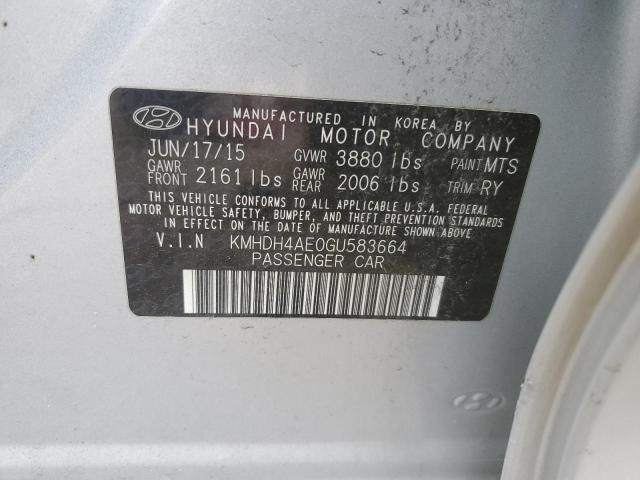 KMHDH4AE0GU583664 - 2016 HYUNDAI ELANTRA SE SILVER photo 12