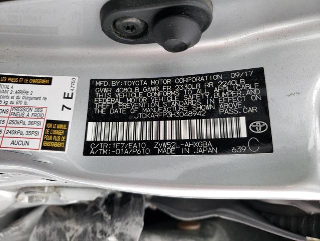 JTDKARFP3H3048942 - 2017 TOYOTA PRIUS PRIM Gümüş foto 12