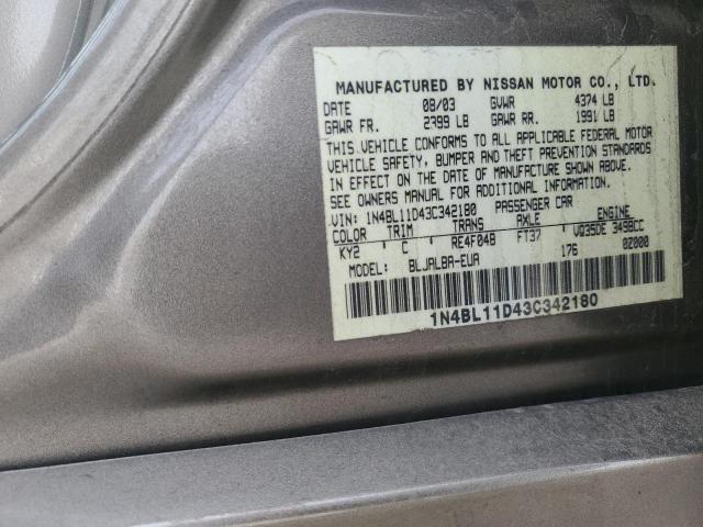 1N4BL11D43C342180 - 2003 NISSAN ALTIMA SE GOLD photo 12