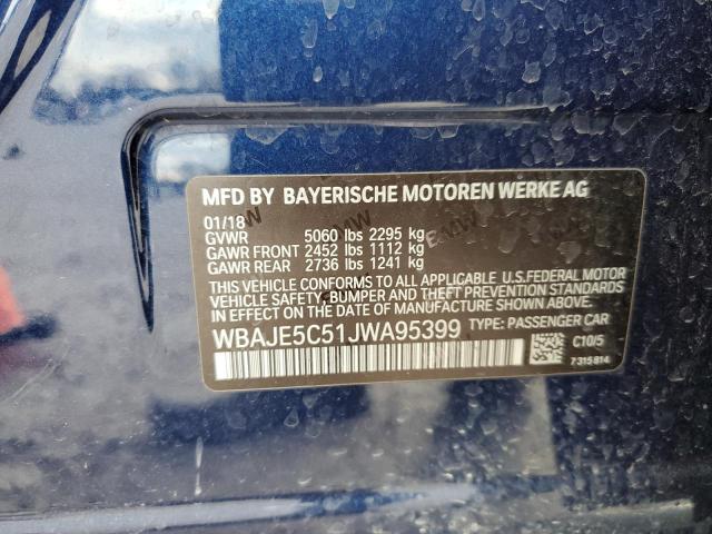 WBAJE5C51JWA95399 - 2018 BMW 540 I BLUE photo 12