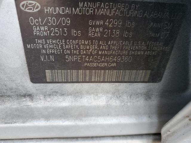 5NPET4AC5AH649360 - 2010 HYUNDAI SONATA GLS SILVER photo 12