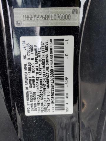 1HGEM22684L076000 - 2004 HONDA CIVIC LX BLACK photo 12